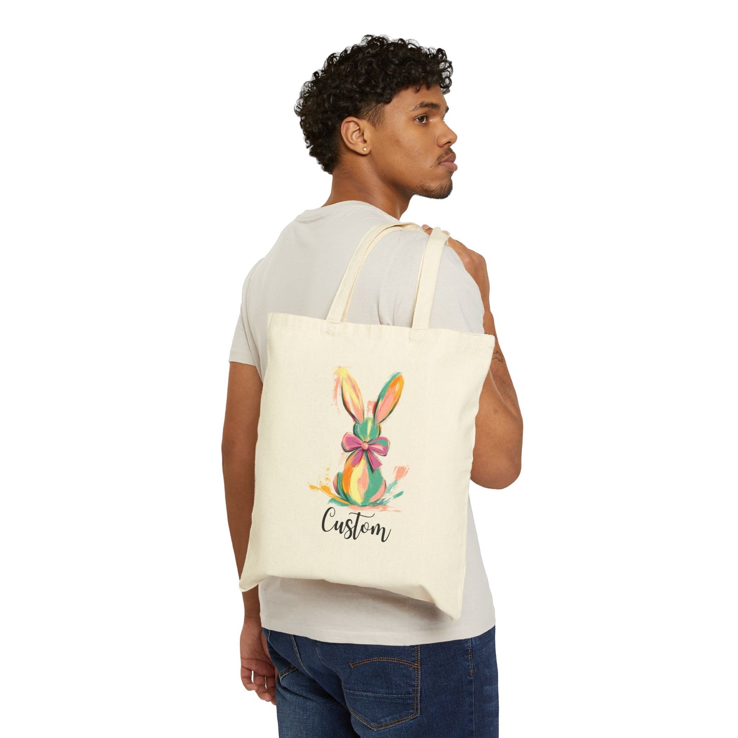Personalized Bunny Canvas Tote Bag - Custom Easter Rabbit Tote Bag