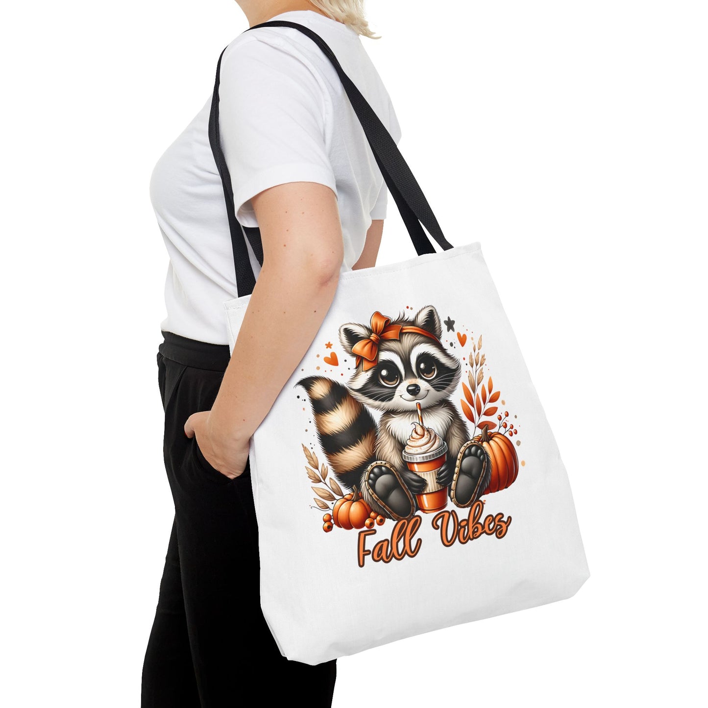 Fall Vibes Raccoon Tote,Cute Pumpkin Spice Latte Bag,Autumn Animal Tote for Coffee Lovers,Cute Raccoon Coffee Tote,Autumn Vibes Tote Bag
