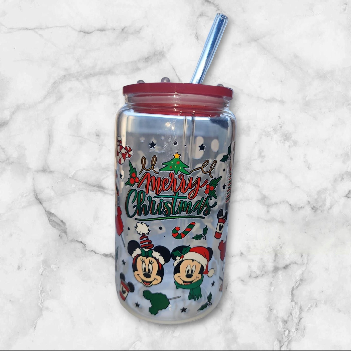 Merry Christmas 16oz Libbey Cup With Decorated Lid