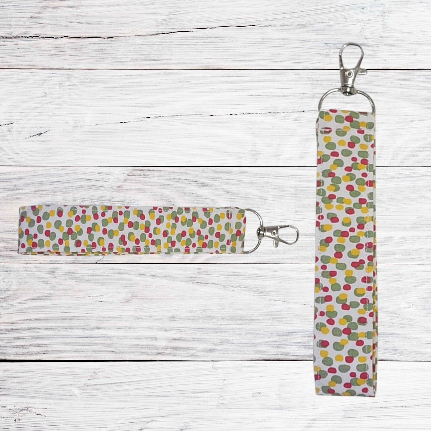 Fabric wristlet keychain with sturdy key ring. Perfect key holder strap for car keys, house keys, and everyday use