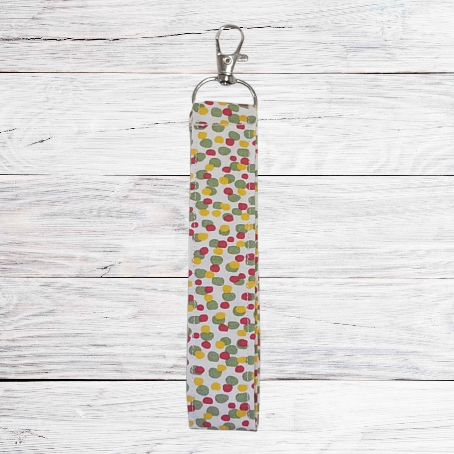 Fabric wristlet keychain with sturdy key ring. Perfect key holder strap for car keys, house keys, and everyday use