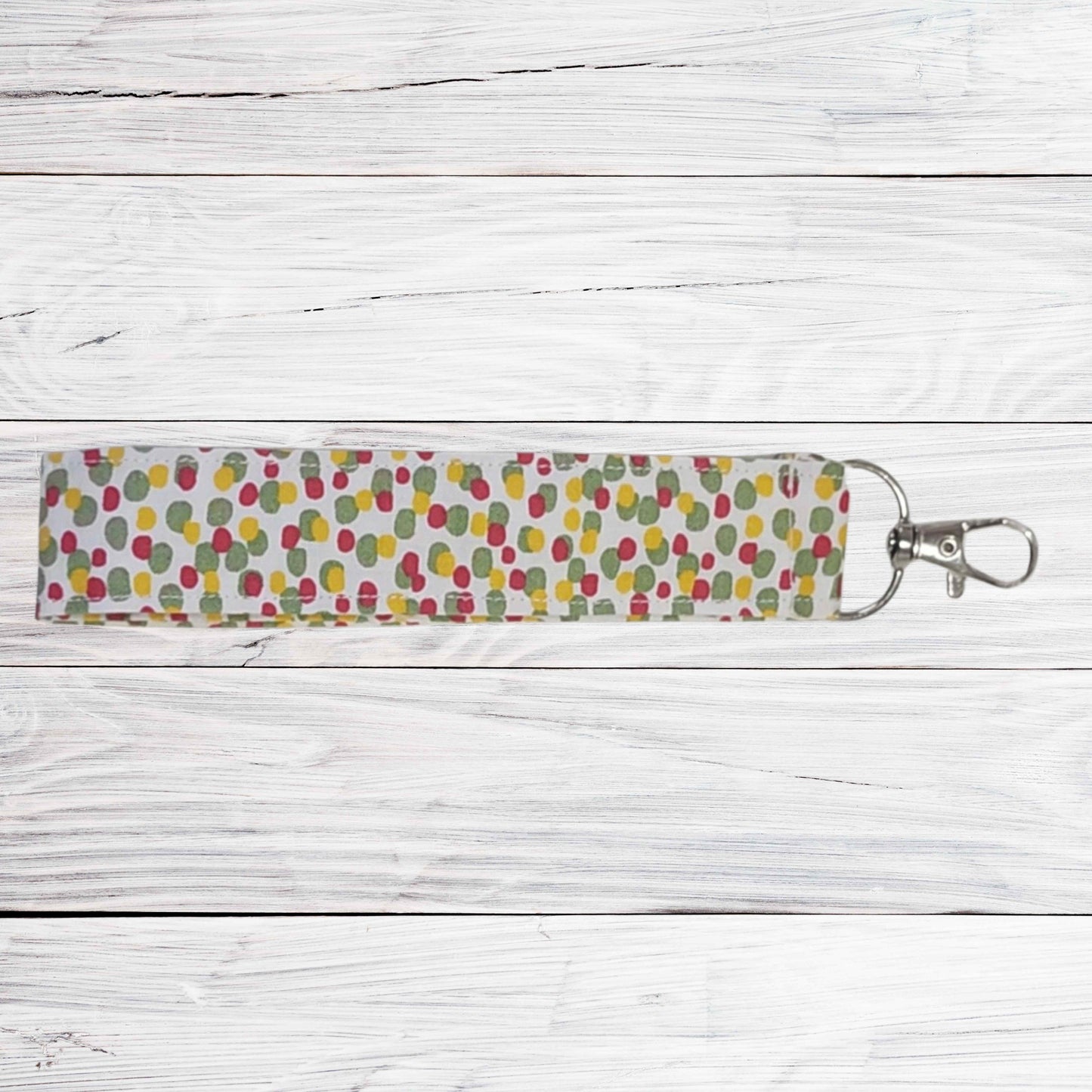 Fabric wristlet keychain with sturdy key ring. Perfect key holder strap for car keys, house keys, and everyday use