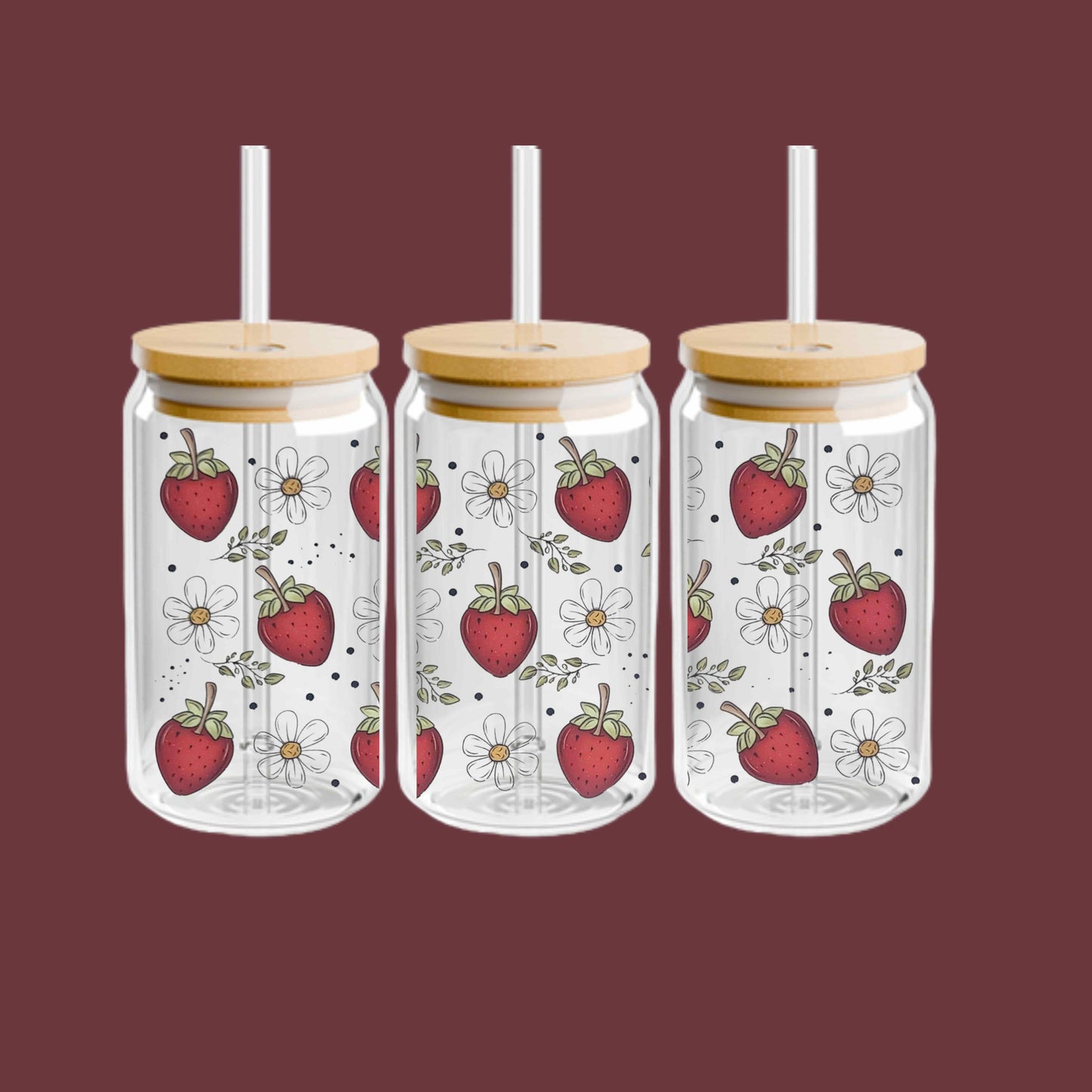 Strawberries and White Flowers 16oz Libbey Cup
