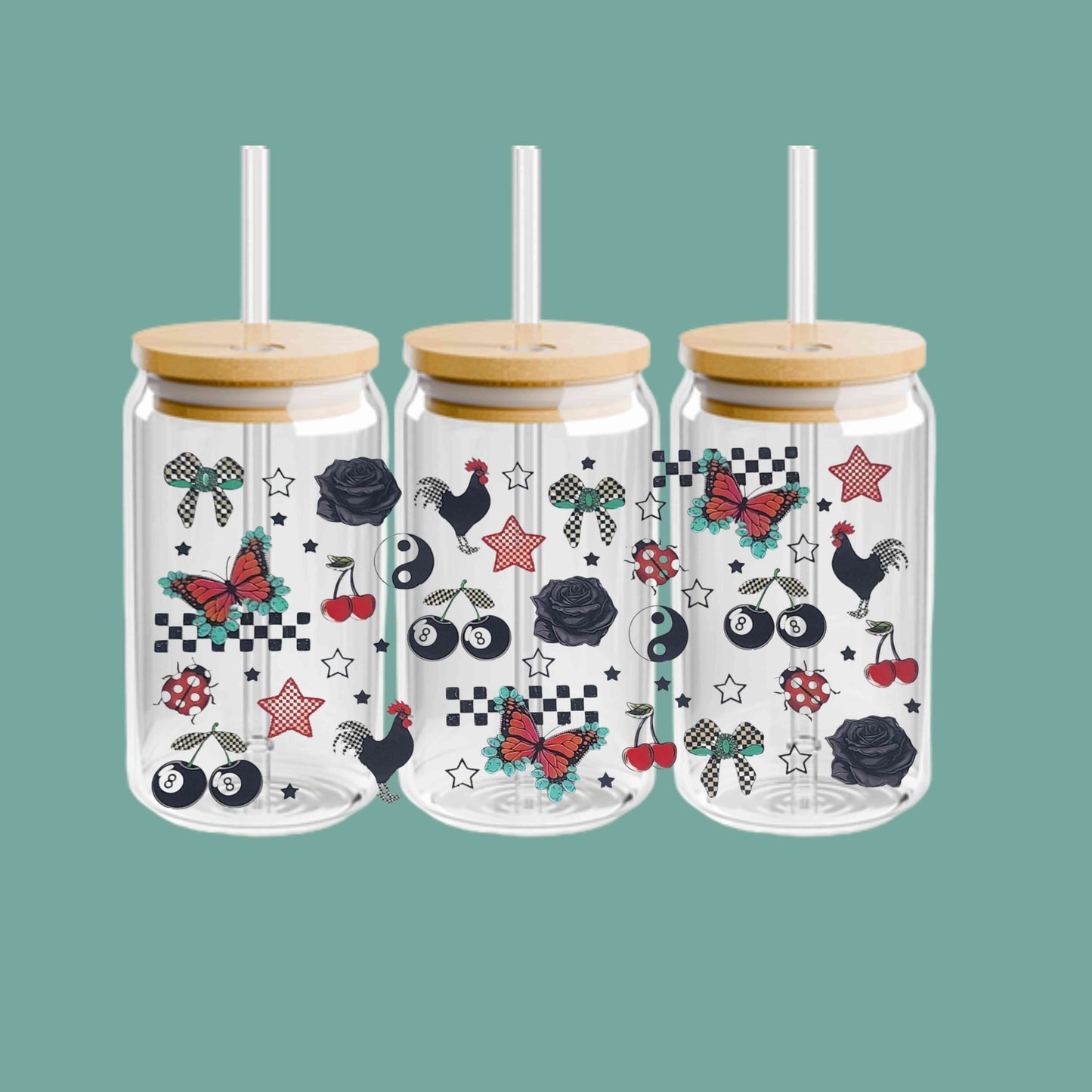 Butterfly Eight ball 16oz Libbey Cup
