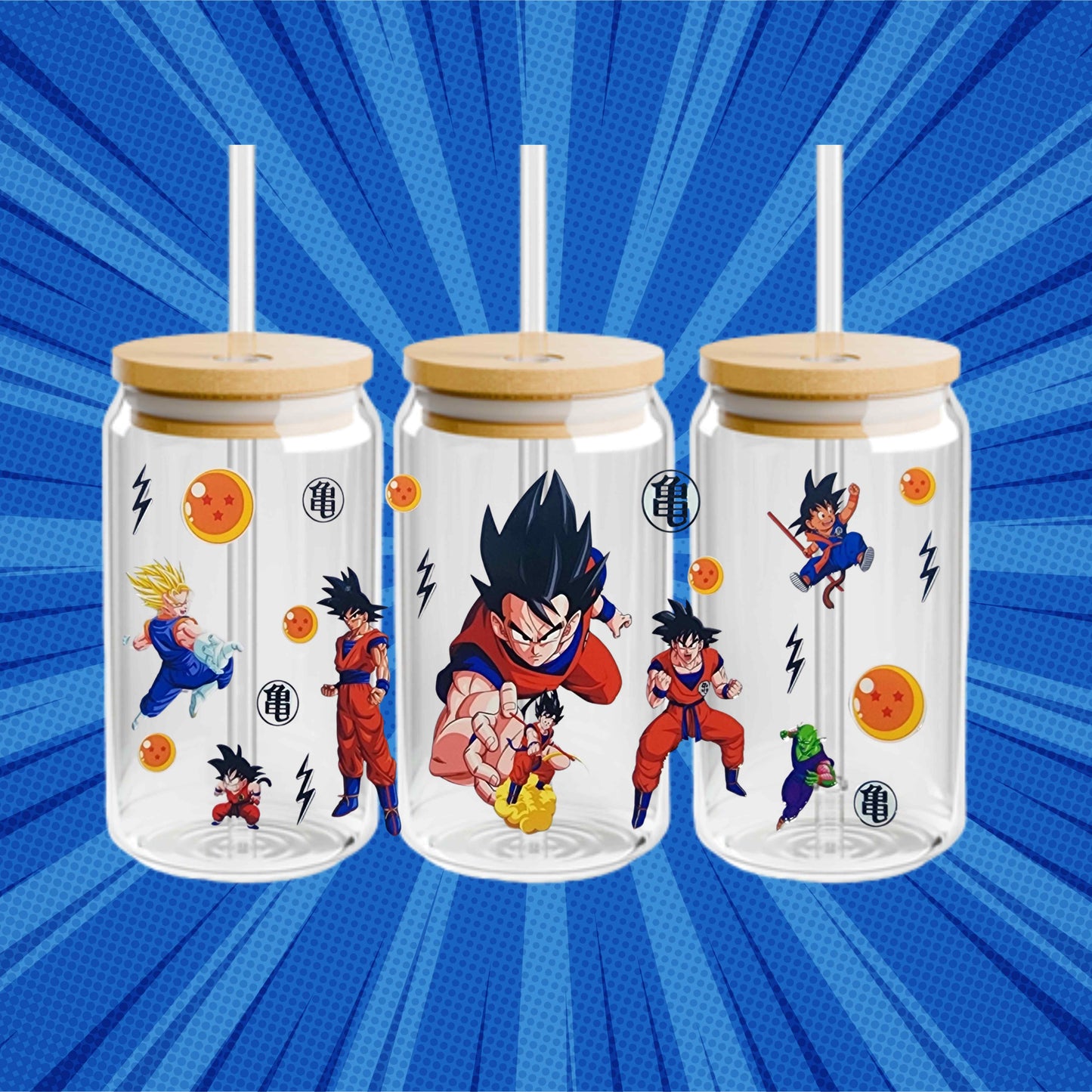 16oz Anime Glass Tumbler – Dragon Ball Z Cup with Lid and Straw – Reusable Drinkware for Anime Fans and Gamers