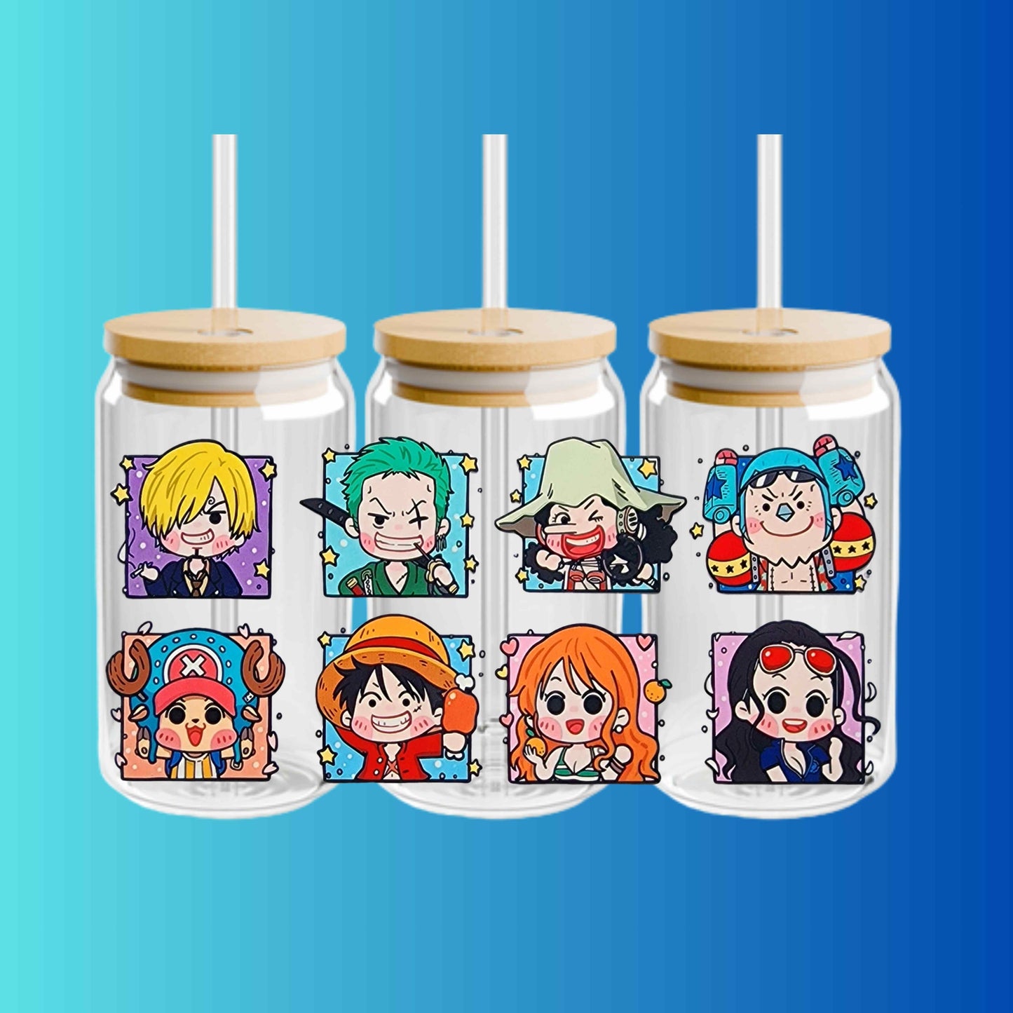 One Piece Anime Glass Tumbler – Japanese Manga Cup with Lid and Straw – Reusable Otaku Gift Drinkware for Anime Fans 16oz