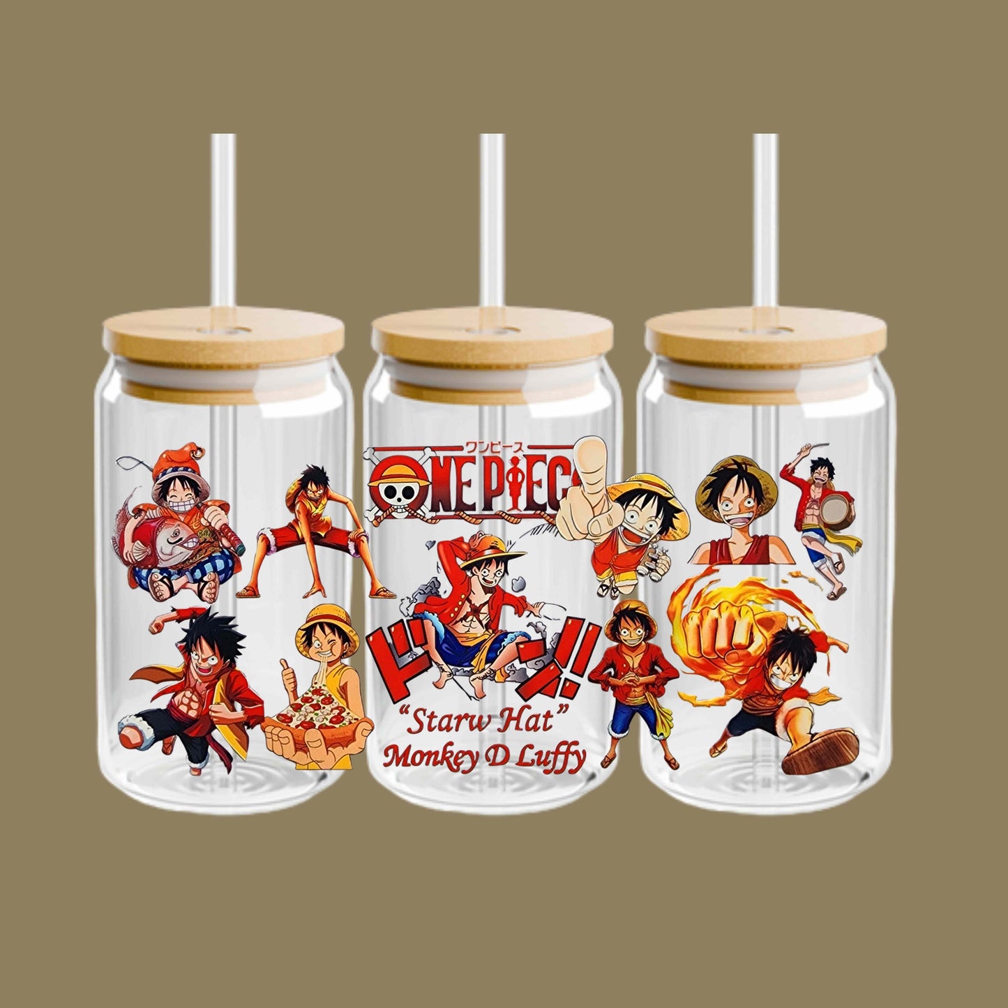One Piece Anime Glass Tumbler – Japanese Manga Cup with Lid and Straw – Reusable Otaku Gift Drinkware for Anime Fans 16oz