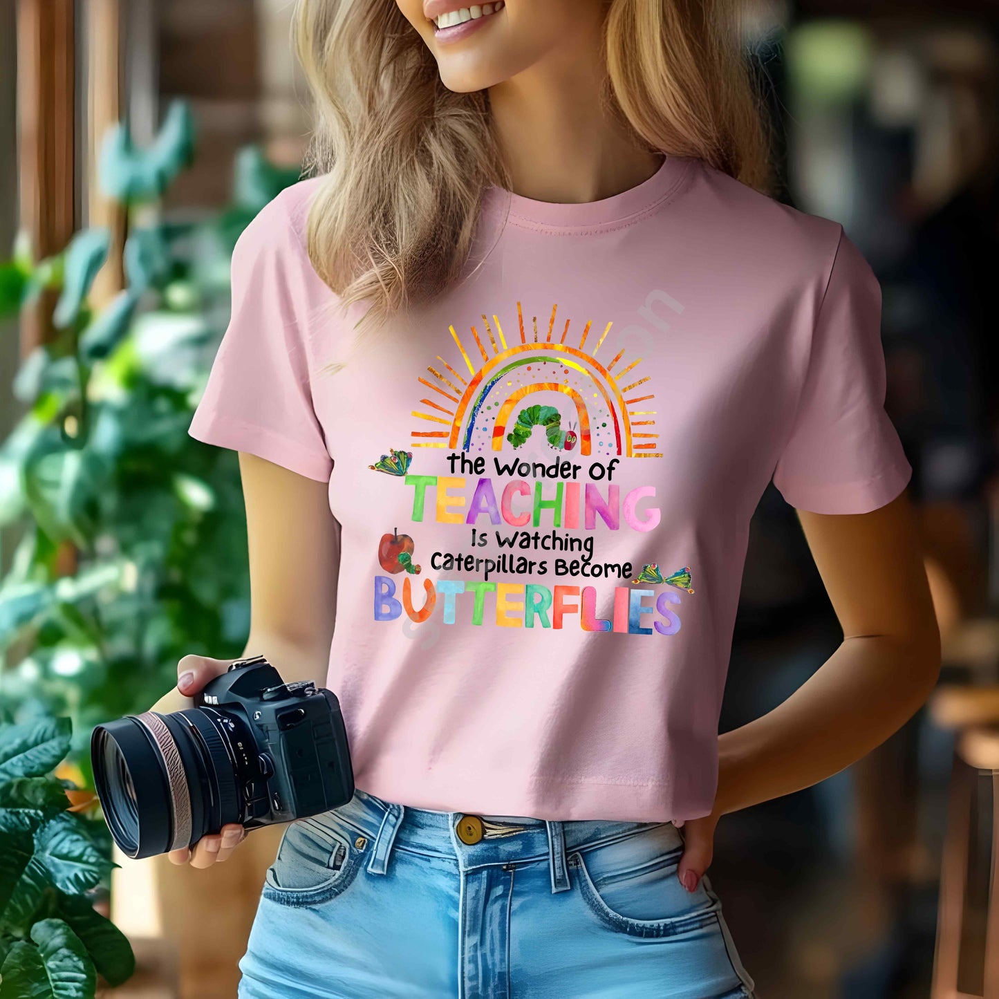 Colorful Rainbow Teacher Tee, Cotton Gift