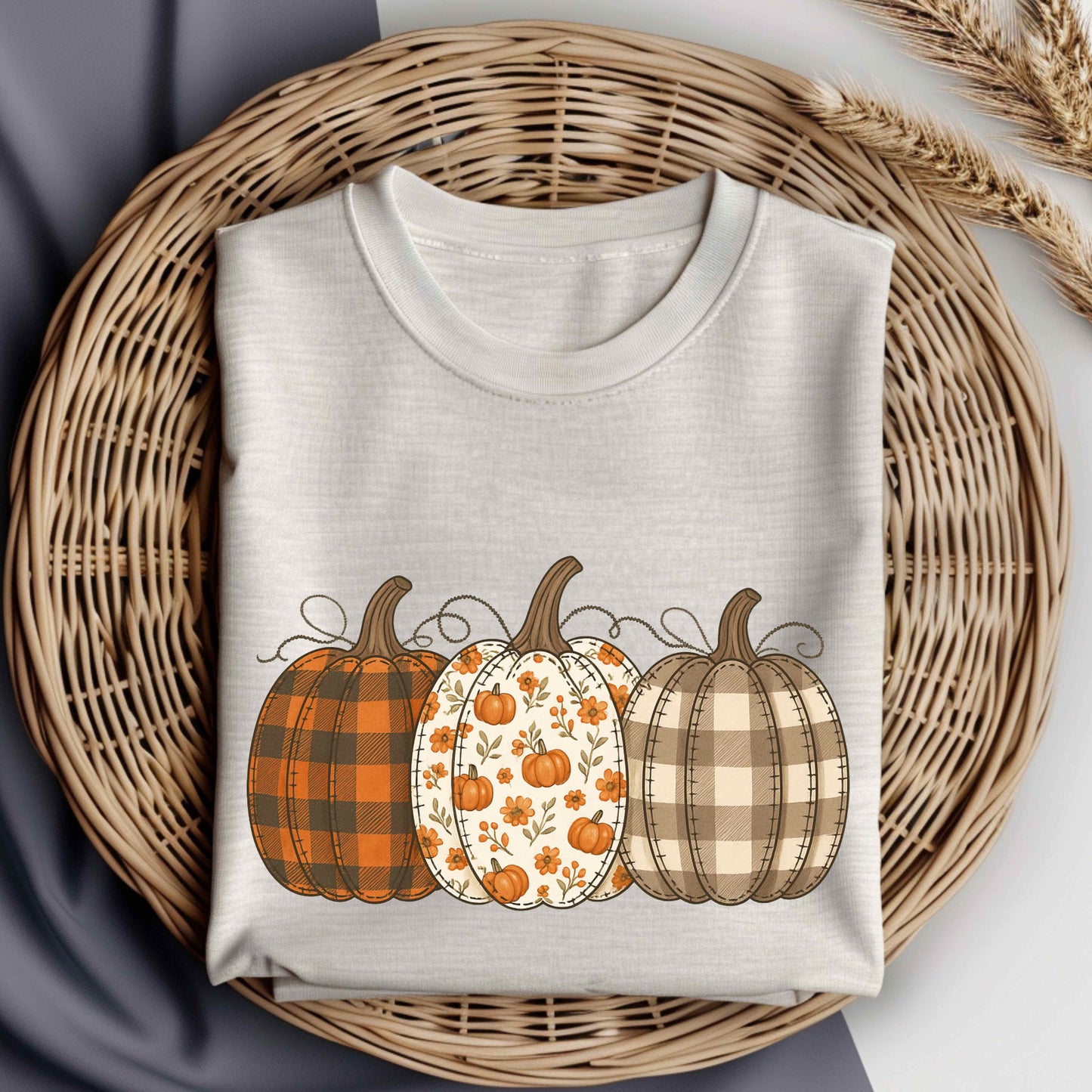 Preppy Floral Fall Pumpkin PNG, Stitched Fall Pumpkin, Sublimation Quilted Pumpkin, Sublimation Design T-Shirts, Harvest Shirt PNG, Fall Png
