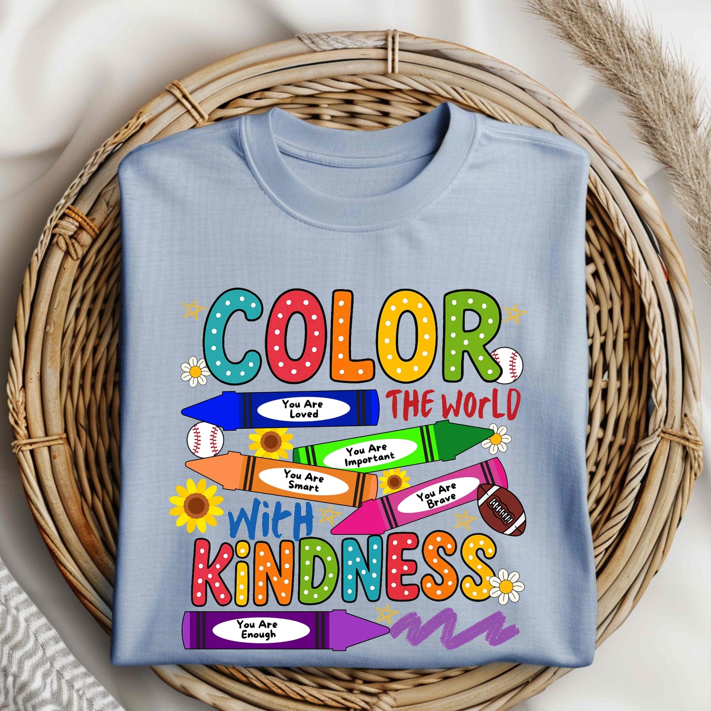 Color the World with Kindness T-Shirt, Teacher Affirmation Shirt, Positive Quote Graphic Tee, Motivational Classroom Kindness Top