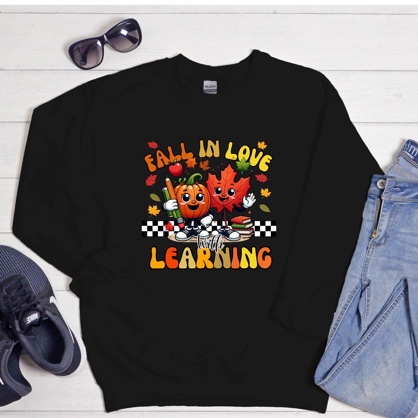 Fall in Love with Learning Crewneck Sweatshirt – Teacher wear or gift