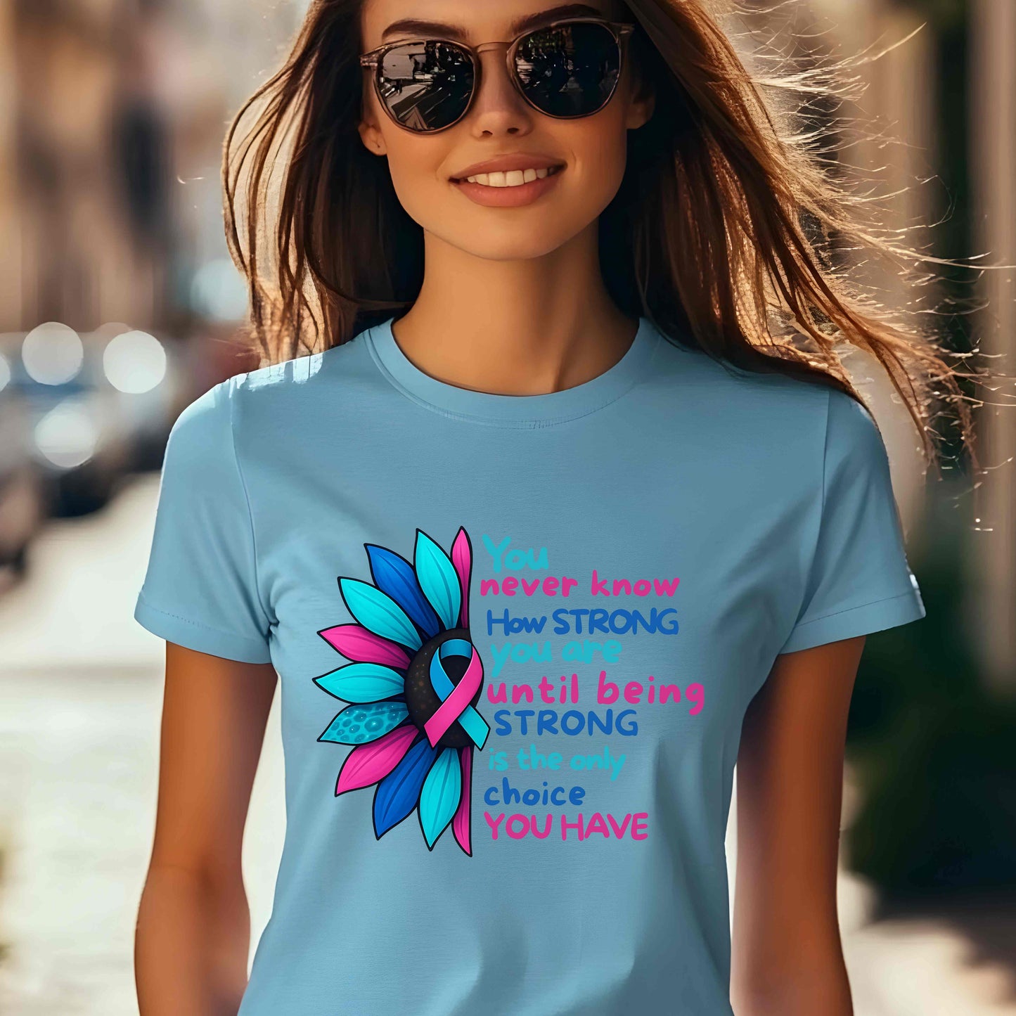 Thyroid Cancer Awareness T-Shirt – Teal Pink Blue Ribbon Shirt – Strong Survivor Fighter Support Tee – Inspirational Cancer Gift, September Thyroid Cancer Awareness Month