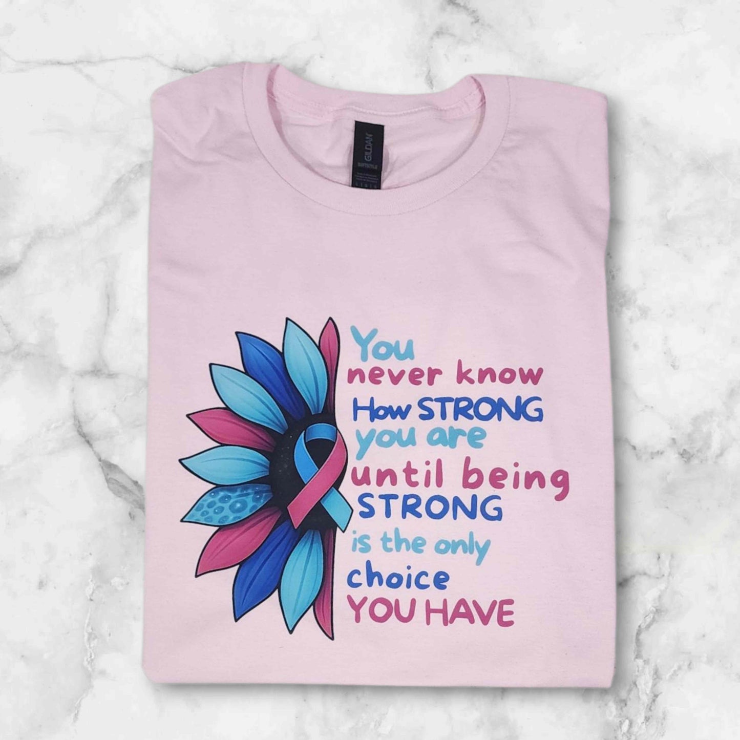 Thyroid Cancer Awareness T-Shirt – Teal Pink Blue Ribbon Shirt – Strong Survivor Fighter Support Tee – Inspirational Cancer Gift, September Thyroid Cancer Awareness Month