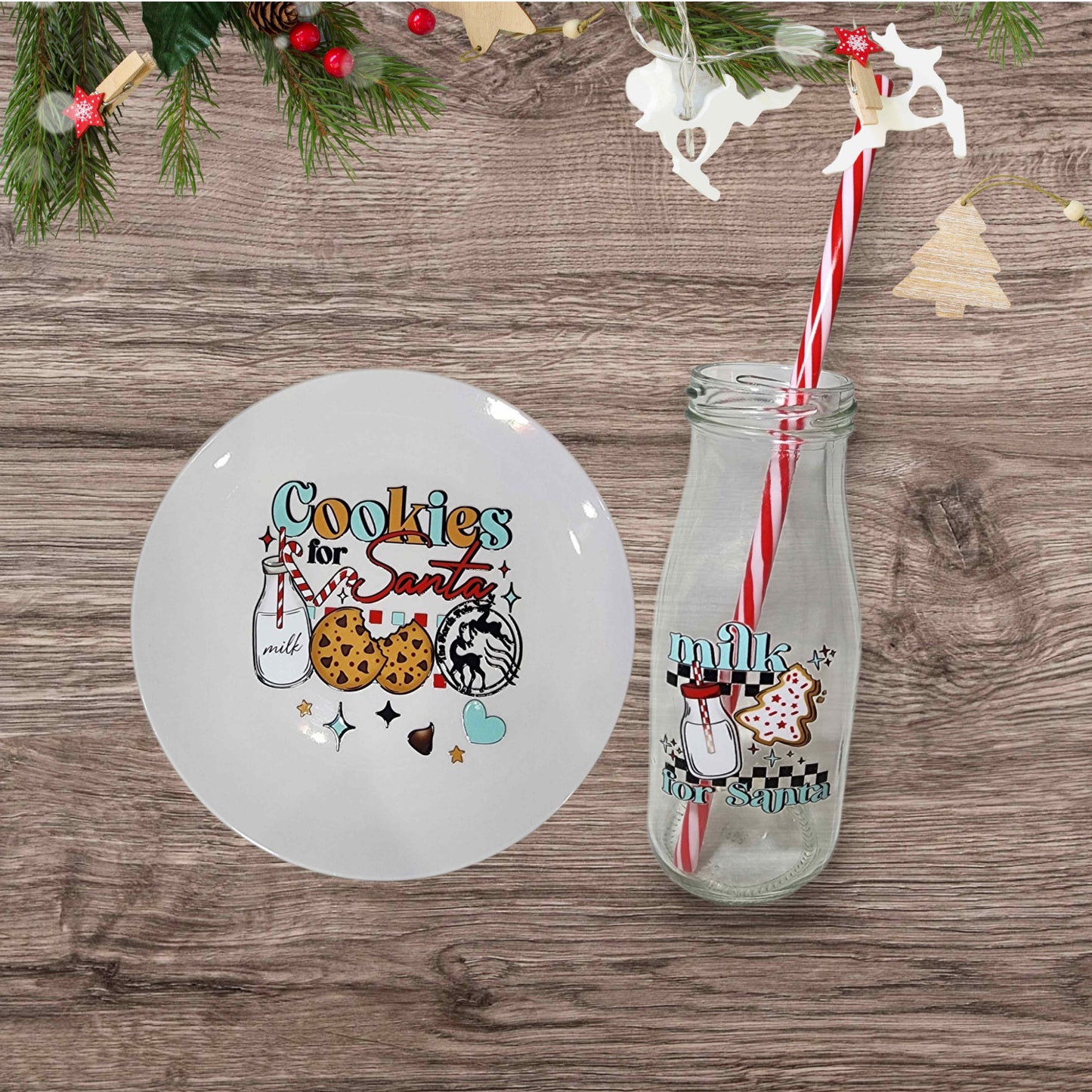 Cookies for Santa set, Christmas Eve plate, Santa treat set, holiday kitchen decor, Christmas plate and cup, Santa milk cookies set, Christmas gift idea