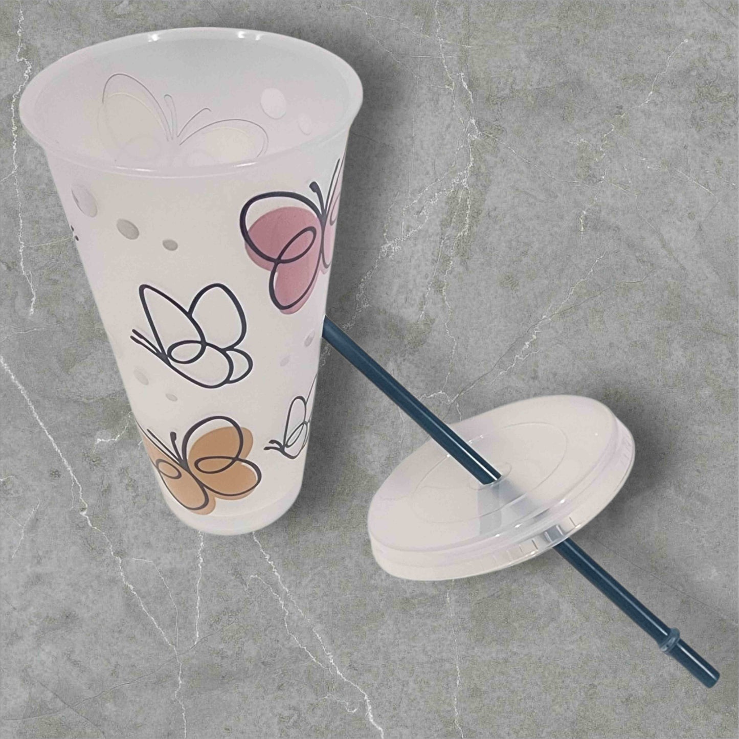 24oz UVDTF Butterfly Tumbler with Lid and Straw – Reusable Frosted Cold Cup – Cute Iced Coffee Cup – Eco Friendly Drinkware Gift for a anyone
