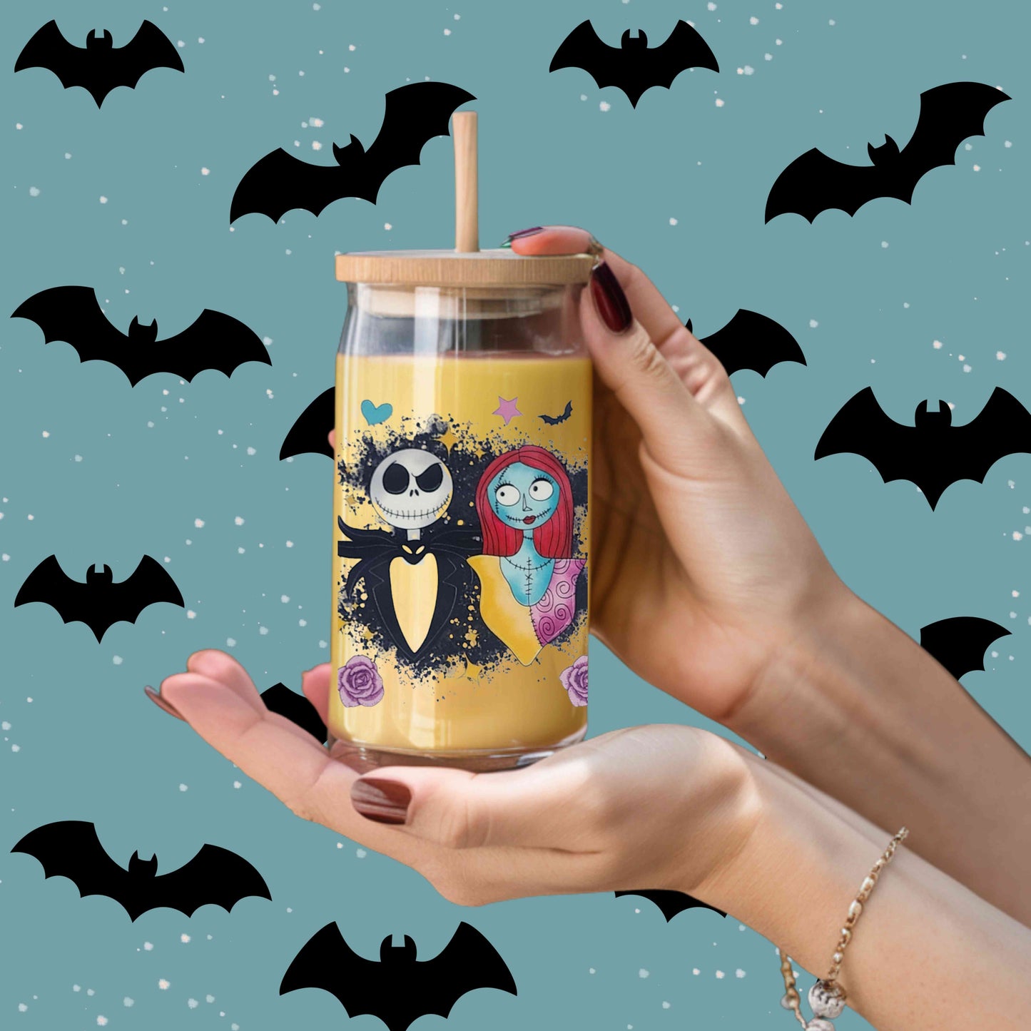 The Nightmare Before Christmas Halloween 16oz Acrylic or Glass Coffee Tumbler with Lid & Straw, Fall UVDTF cup