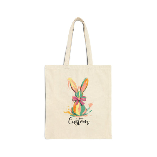 Personalized Bunny Canvas Tote Bag - Custom Easter Rabbit Tote Bag