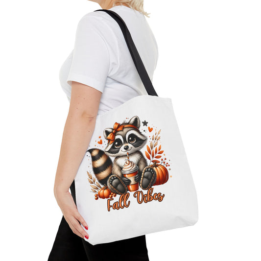 Fall Vibes Raccoon Tote,Cute Pumpkin Spice Latte Bag,Autumn Animal Tote for Coffee Lovers,Cute Raccoon Coffee Tote,Autumn Vibes Tote Bag