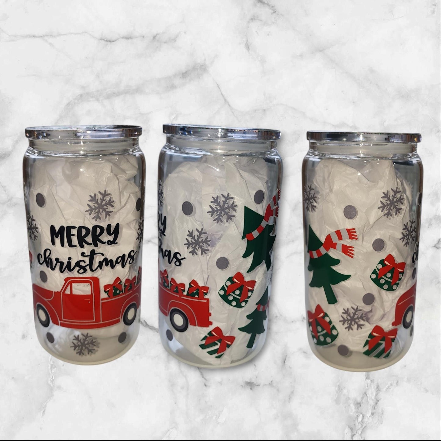 Merry Christmas Red Truck 16oz Libbey Cup With Decorated Lid