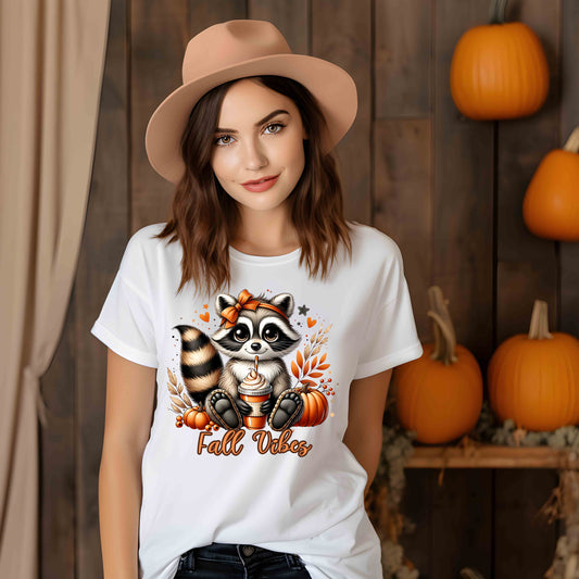 Fall Vibes Raccoon Shirt,Cute Pumpkin Spice Latte Shirt,Autumn Graphic Tee,Cute Raccoon Fall Shirt,Autumn Vibes Graphic Tee
