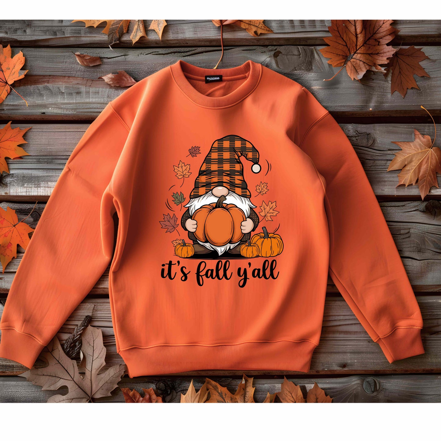 Fall Gnome Pumpkin Sweatshirt, Buffalo Plaid Gnome Sweater, Cute Autumn Leaves Graphic Pullover,Pumpkin Patch Thanksgiving Sweater