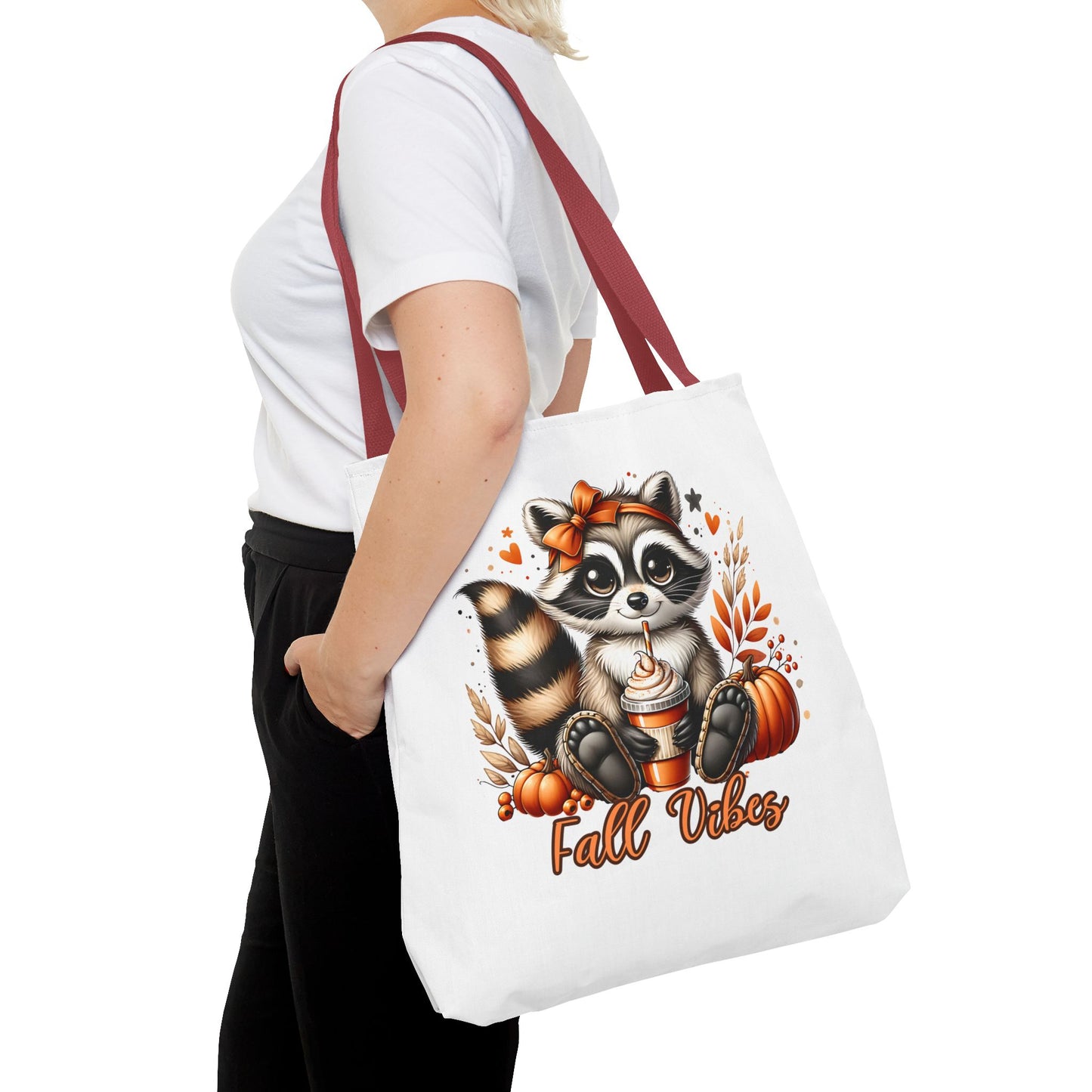 Fall Vibes Raccoon Tote,Cute Pumpkin Spice Latte Bag,Autumn Animal Tote for Coffee Lovers,Cute Raccoon Coffee Tote,Autumn Vibes Tote Bag