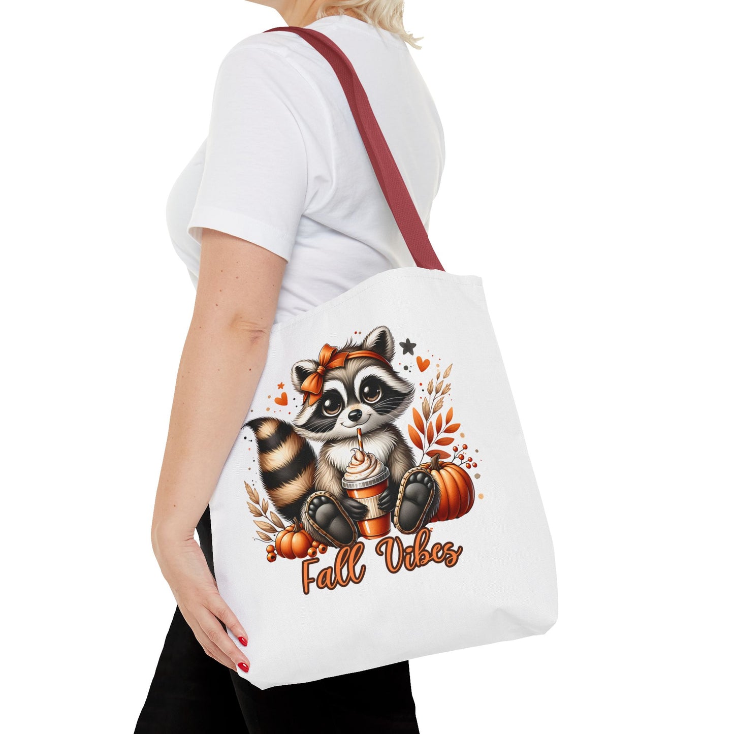 Fall Vibes Raccoon Tote,Cute Pumpkin Spice Latte Bag,Autumn Animal Tote for Coffee Lovers,Cute Raccoon Coffee Tote,Autumn Vibes Tote Bag