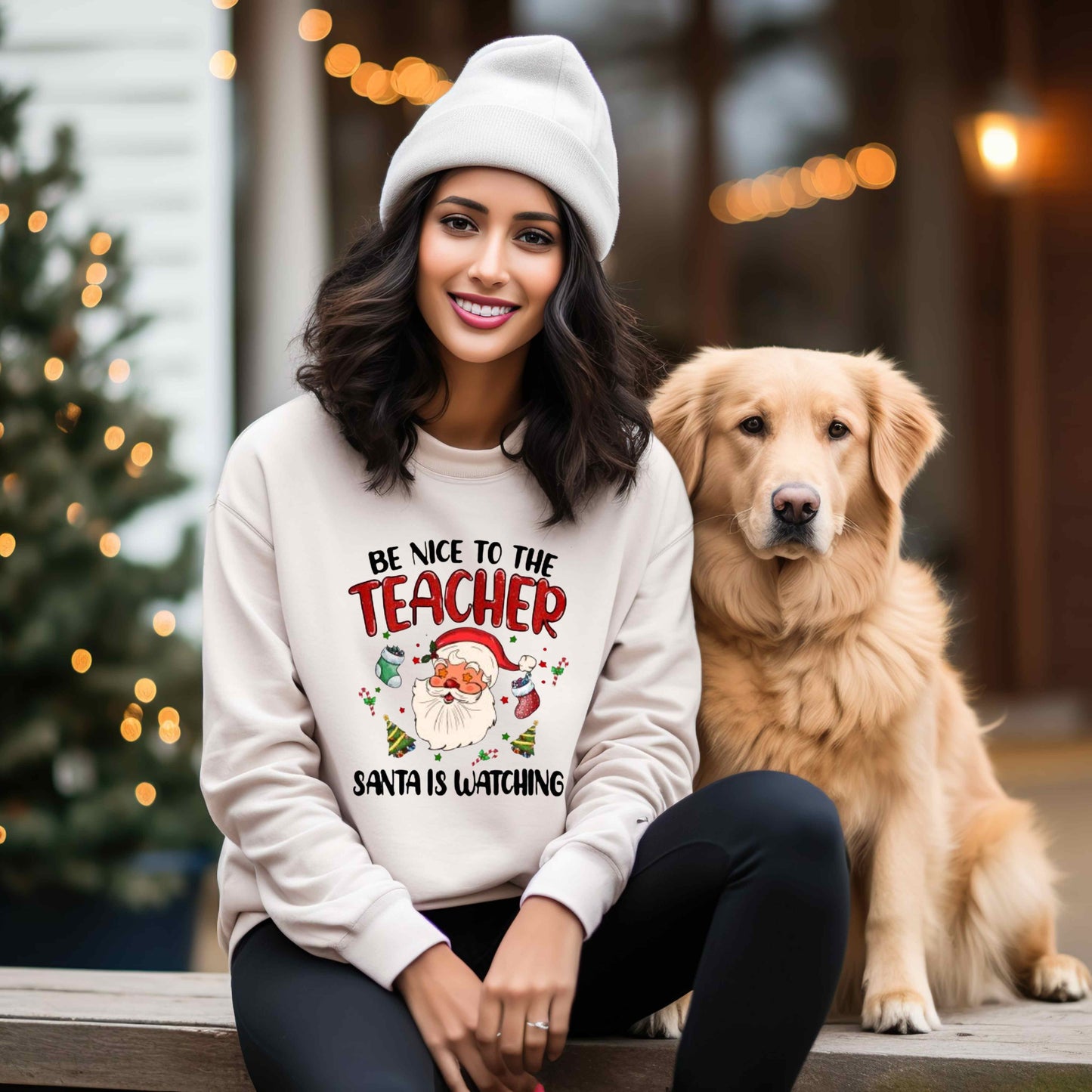 Teacher Christmas Sweatshirt, Be Nice To The Teacher Santa Is Watching, Christmas Gifts For Teacher