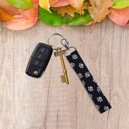 Fabric wristlet keychain with sturdy key ring. Perfect key holder strap for car keys, house keys, and everyday use
