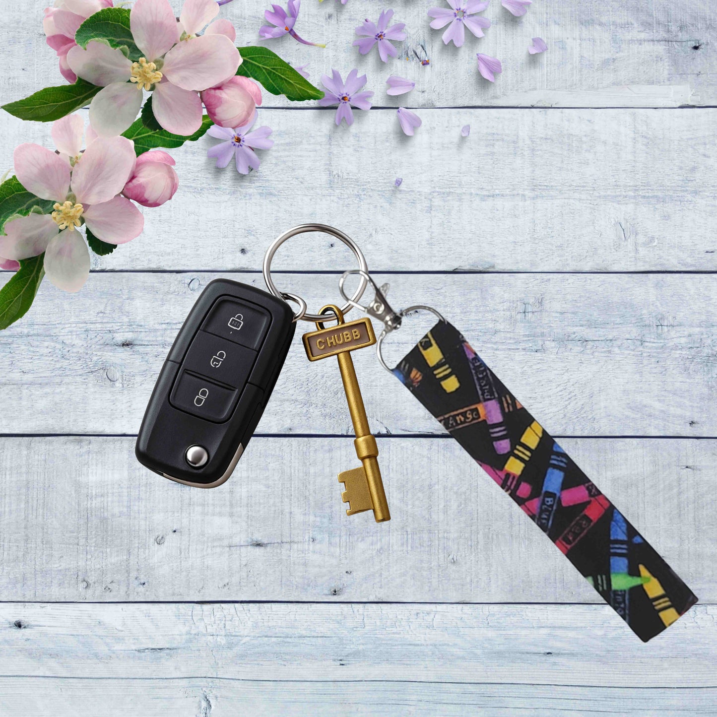 Fabric wristlet keychain with sturdy key ring. Perfect key holder strap for car keys, house keys, and everyday use