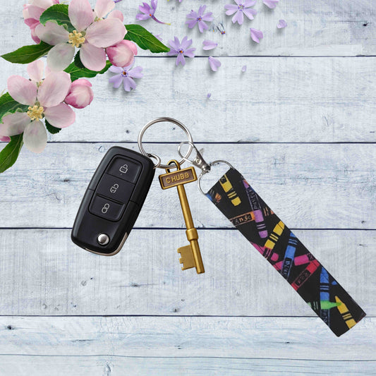 Fabric wristlet keychain with sturdy key ring. Perfect key holder strap for car keys, house keys, and everyday use