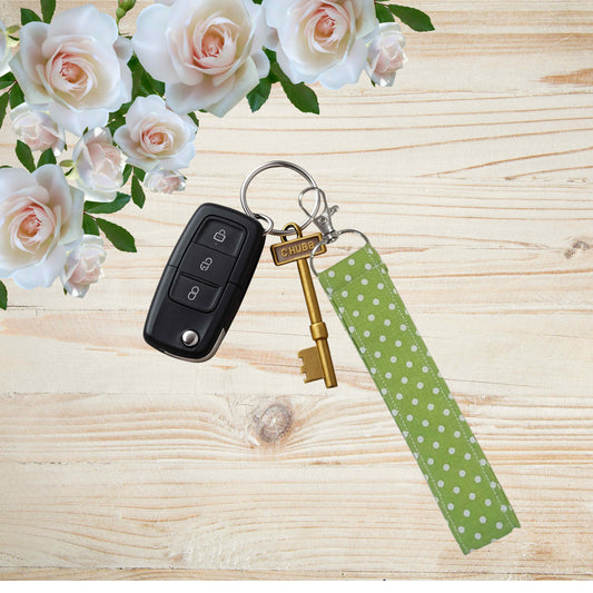 Fabric wristlet keychain with sturdy key ring. Perfect key holder strap for car keys, house keys, and everyday use