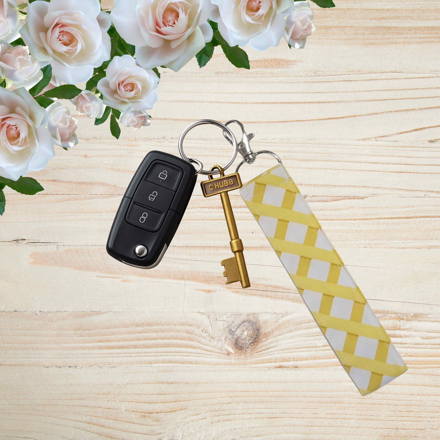 Fabric wristlet keychain with sturdy key ring. Perfect key holder strap for car keys, house keys, and everyday use