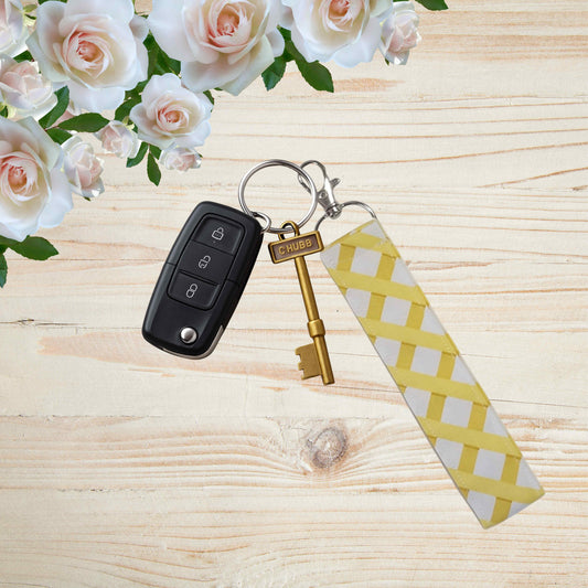 Fabric wristlet keychain with sturdy key ring. Perfect key holder strap for car keys, house keys, and everyday use