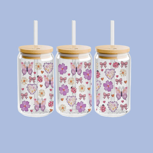 Butterfly and Flowers 16oz Libbey Cup