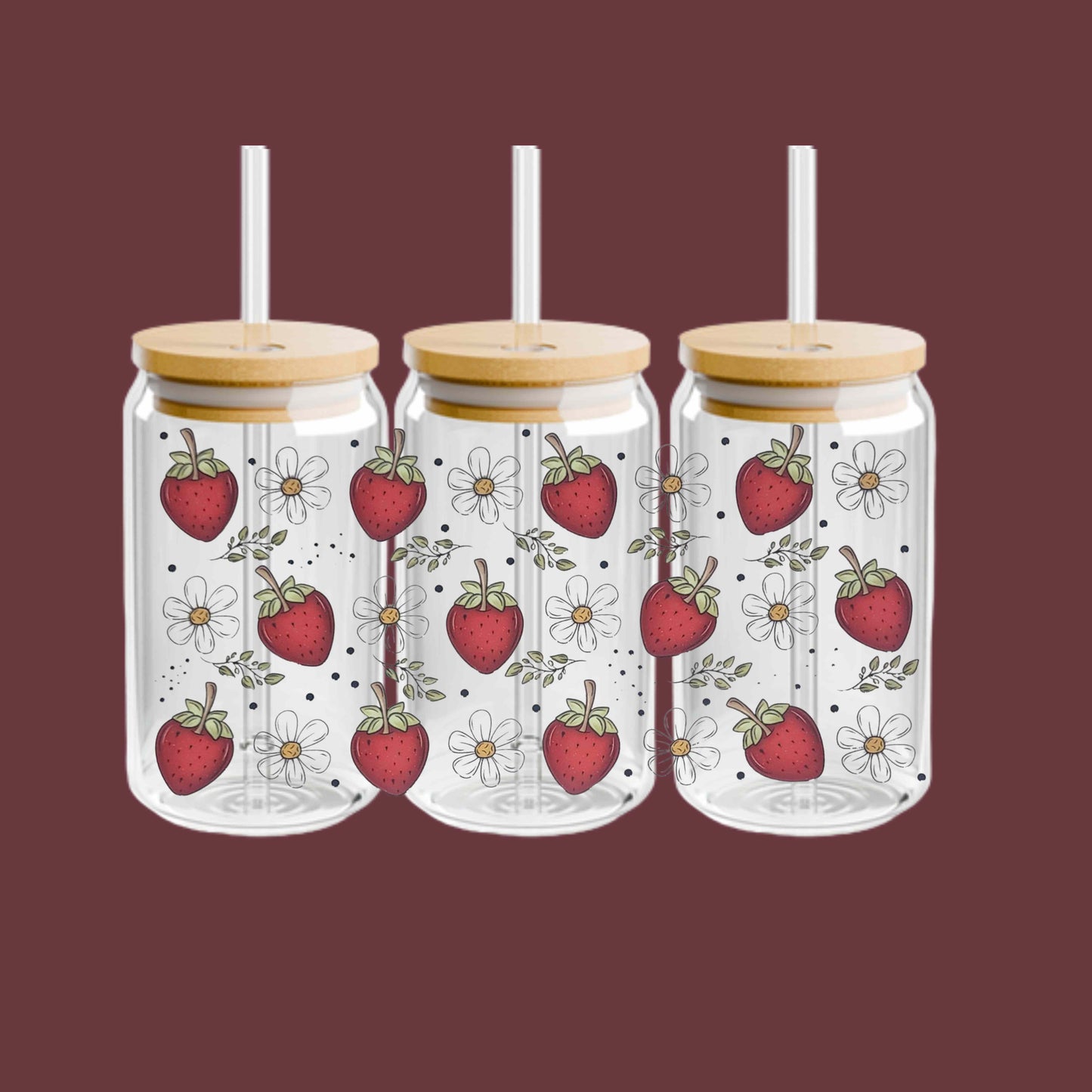 Strawberries and White Flowers 16oz Libbey Cup