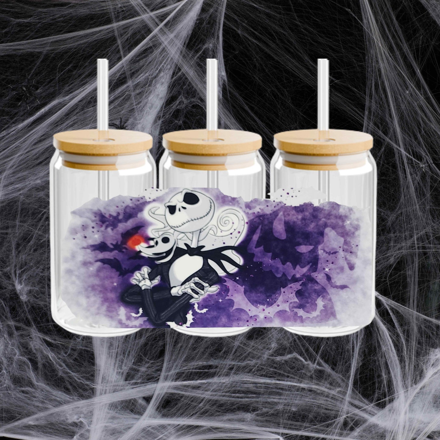 Jack Nightmare Before Christmas Halloween 16oz Acrylic or Glass Coffee Tumbler with Lid & Straw, UVDTF Cup