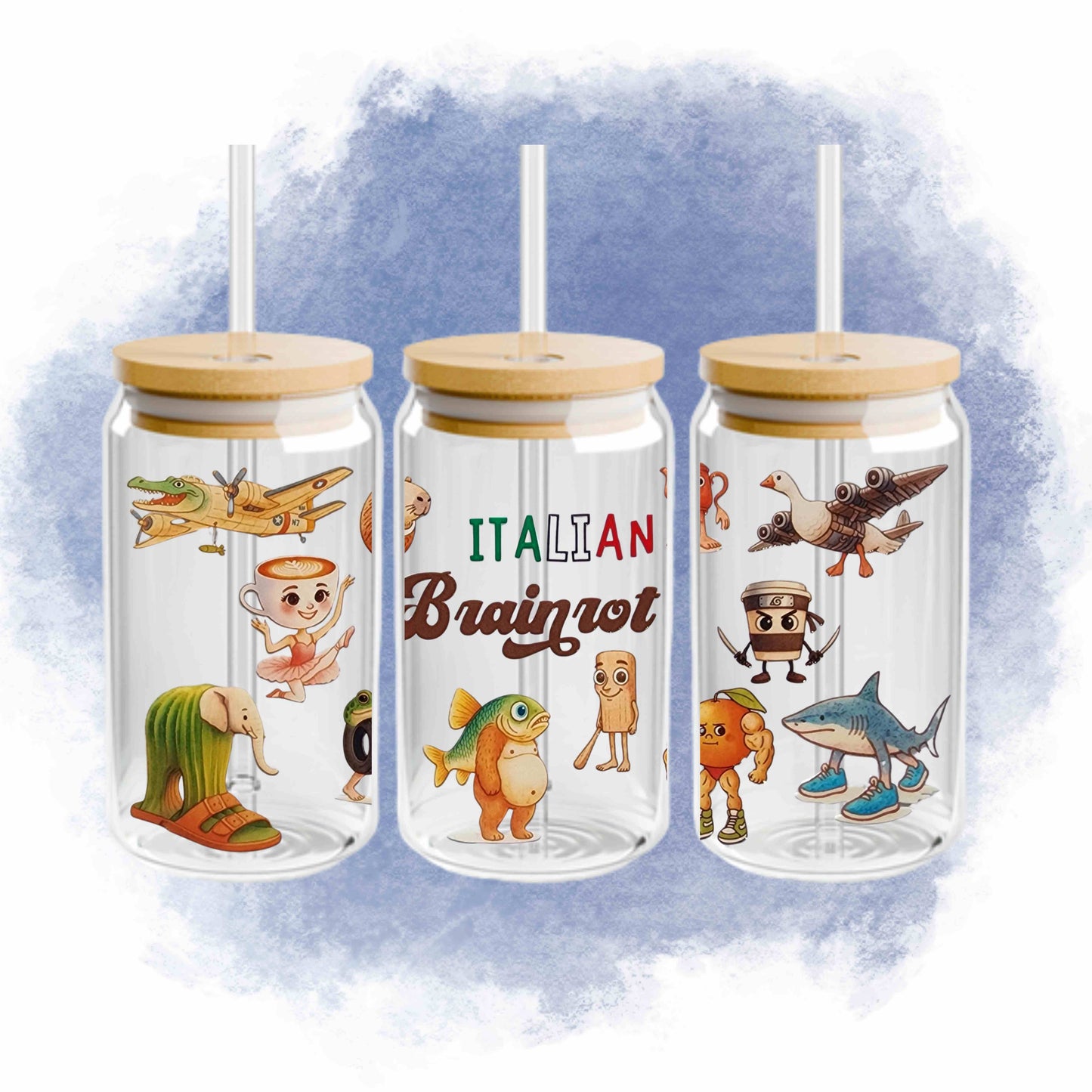 Italian Brainrot 16oz Acrylic or Glass Coffee Tumbler with Lid & Straw, UVDTF Cup