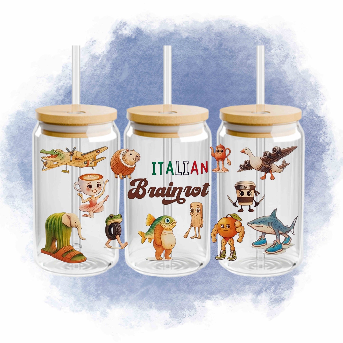 Italian Brainrot 16oz Acrylic or Glass Coffee Tumbler with Lid & Straw, UVDTF Cup