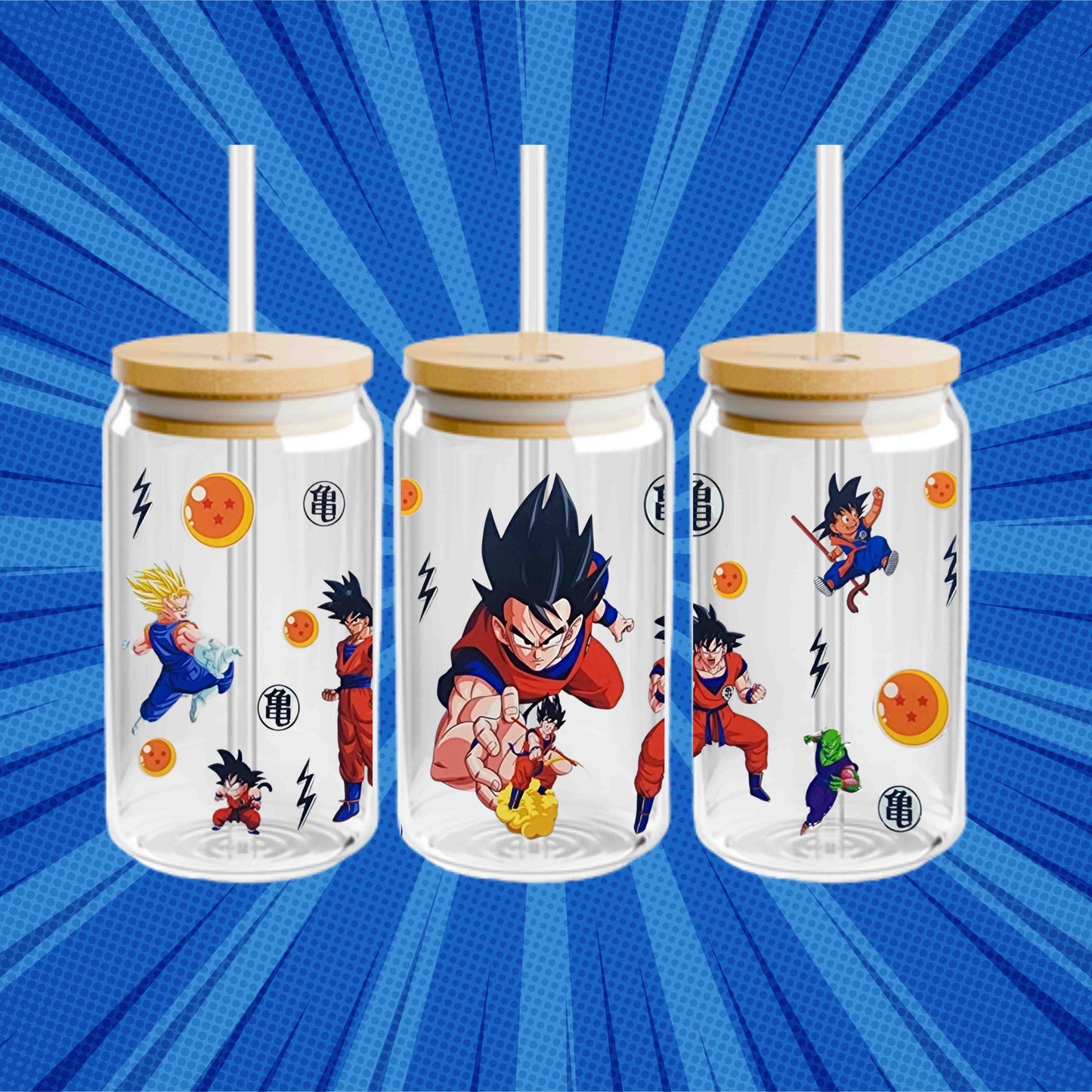 16oz Anime Glass Tumbler – Dragon Ball Z Cup with Lid and Straw – Reusable Drinkware for Anime Fans and Gamers
