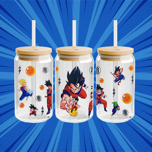 16oz Anime Glass Tumbler – Dragon Ball Z Cup with Lid and Straw – Reusable Drinkware for Anime Fans and Gamers