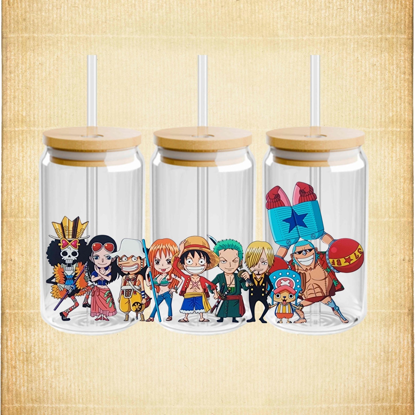 One Piece Anime Glass Tumbler – Japanese Manga Cup with Lid and Straw – Reusable Otaku Gift Drinkware for Anime Fans 16oz