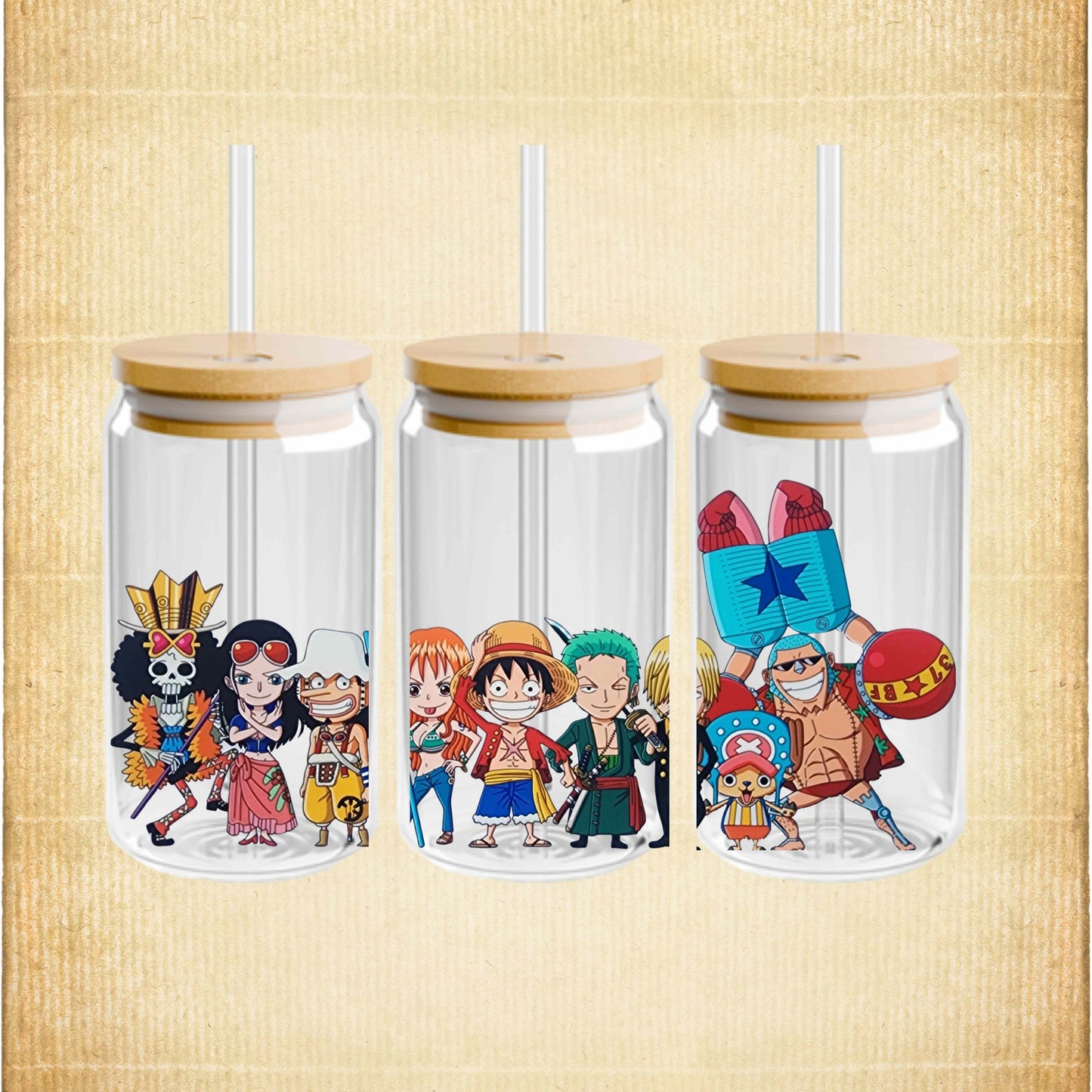 One Piece Anime Glass Tumbler – Japanese Manga Cup with Lid and Straw – Reusable Otaku Gift Drinkware for Anime Fans 16oz