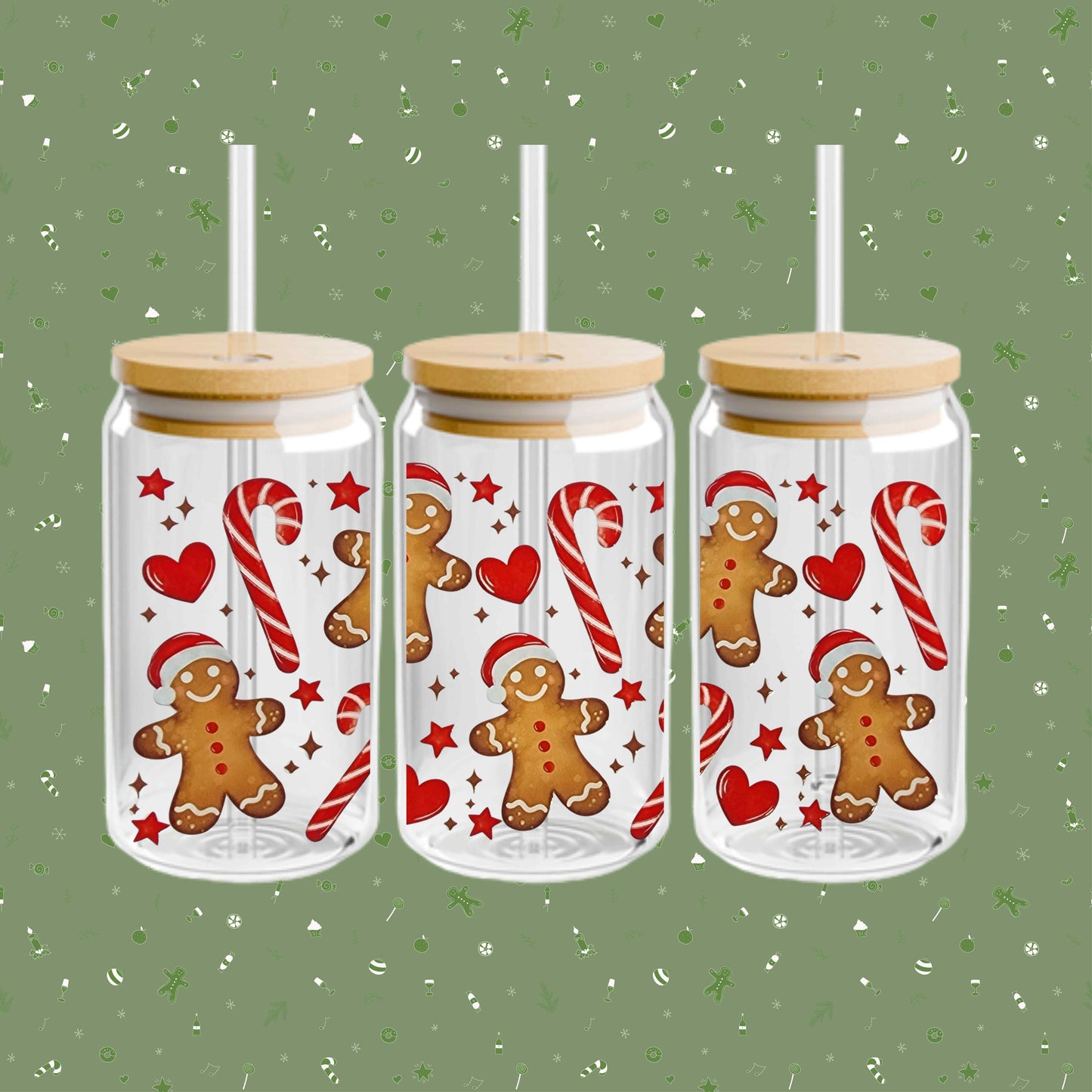 Gingerbread Christmas cup, holiday glass cup, festive drinkware