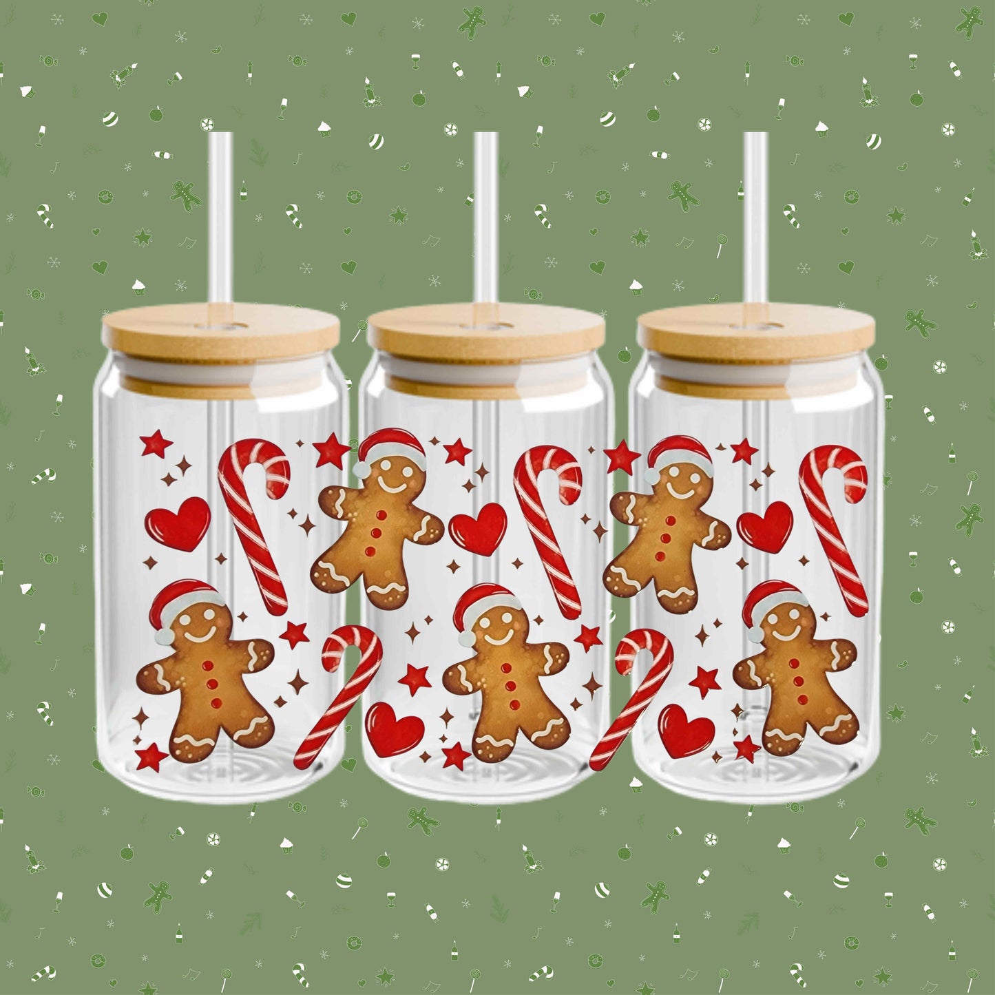 Gingerbread Christmas cup, holiday glass cup, festive drinkware