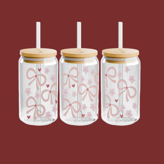 Pink bow Coquette 16oz Libbey Cup