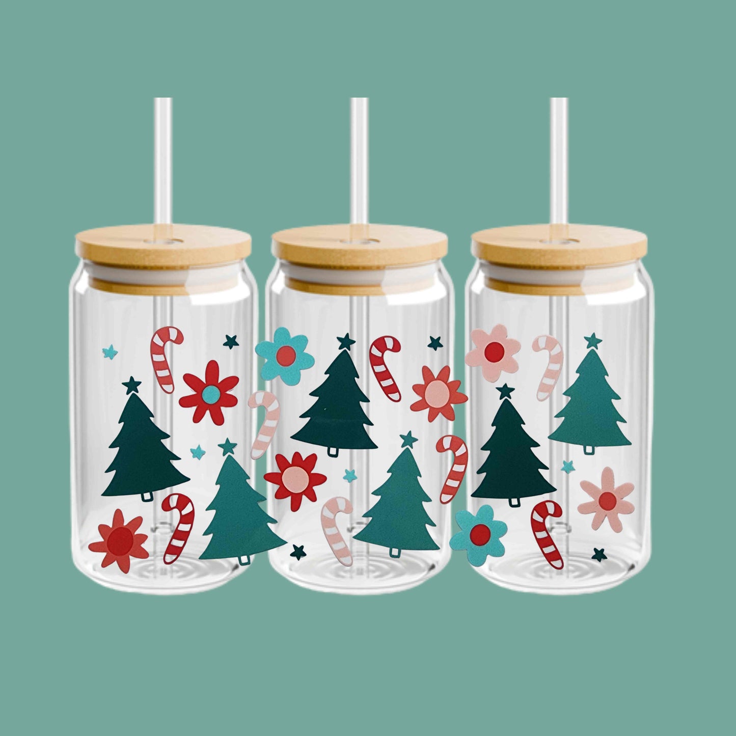 Christmas cup, holiday glass cup, festive drinkware