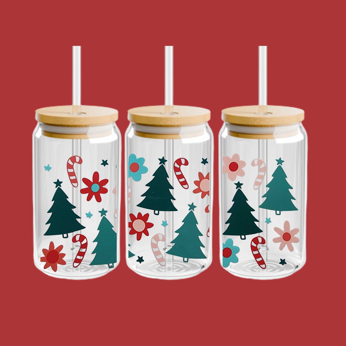 Christmas cup, holiday glass cup, festive drinkware