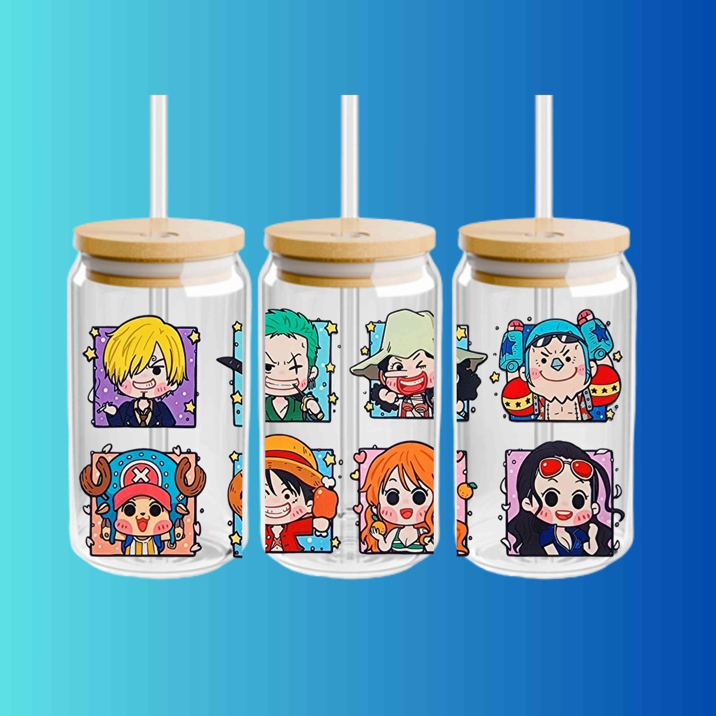 One Piece Anime Glass Tumbler – Japanese Manga Cup with Lid and Straw – Reusable Otaku Gift Drinkware for Anime Fans 16oz