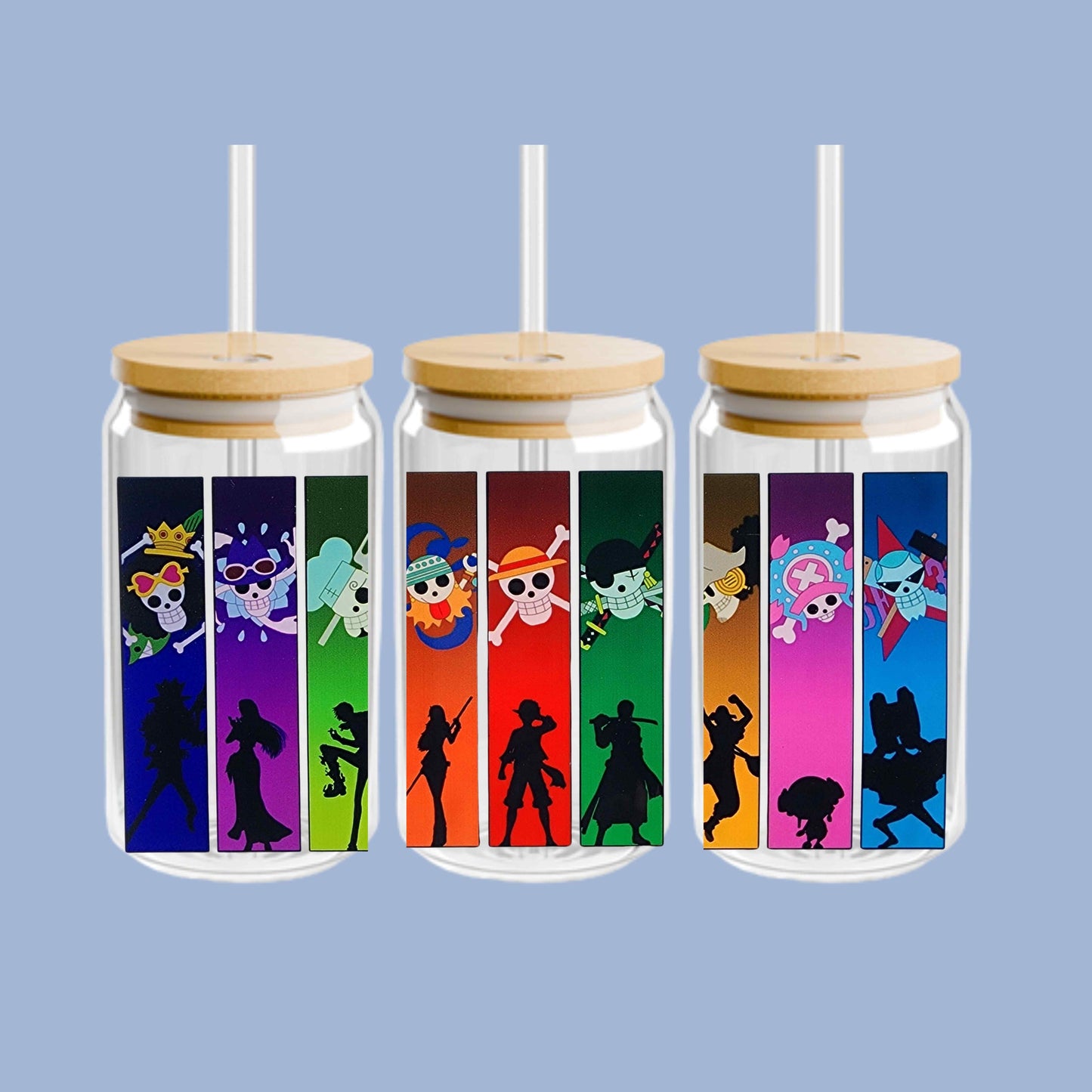 One Piece Anime Glass Tumbler – Japanese Manga Cup with Lid and Straw – Reusable Otaku Gift Drinkware for Anime Fans 16oz